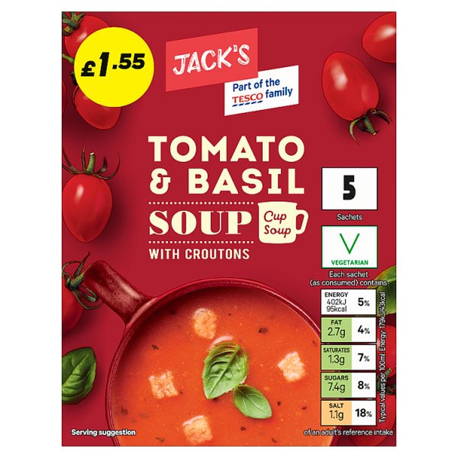 Jack's Tomato & Basil Soup with Croutons 5 x 24g (120g)