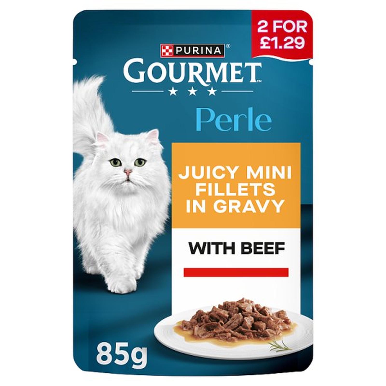 GOURMET Perle Mini Fillets in Gravy with Beef Wet Cat Food 85g