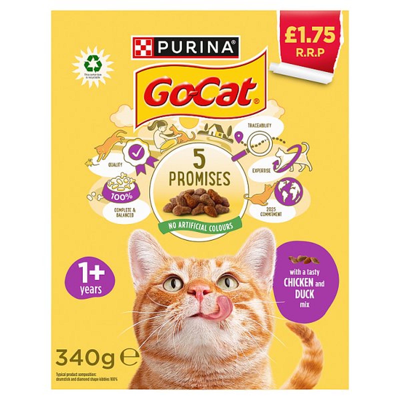 GO-CAT Chicken and Duck Dry Cat Food 340g PMP