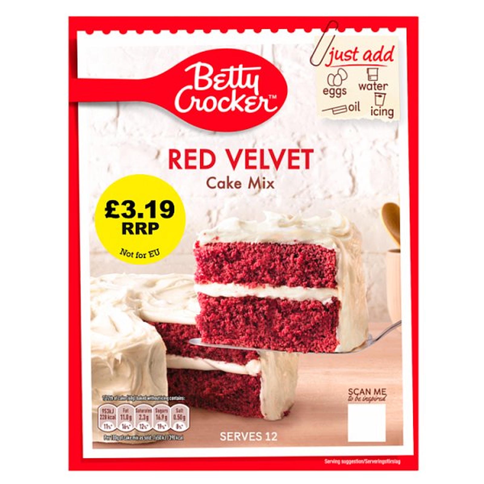 Betty Crocker Red Velvet Cake Mix 425g-PMP £3.19