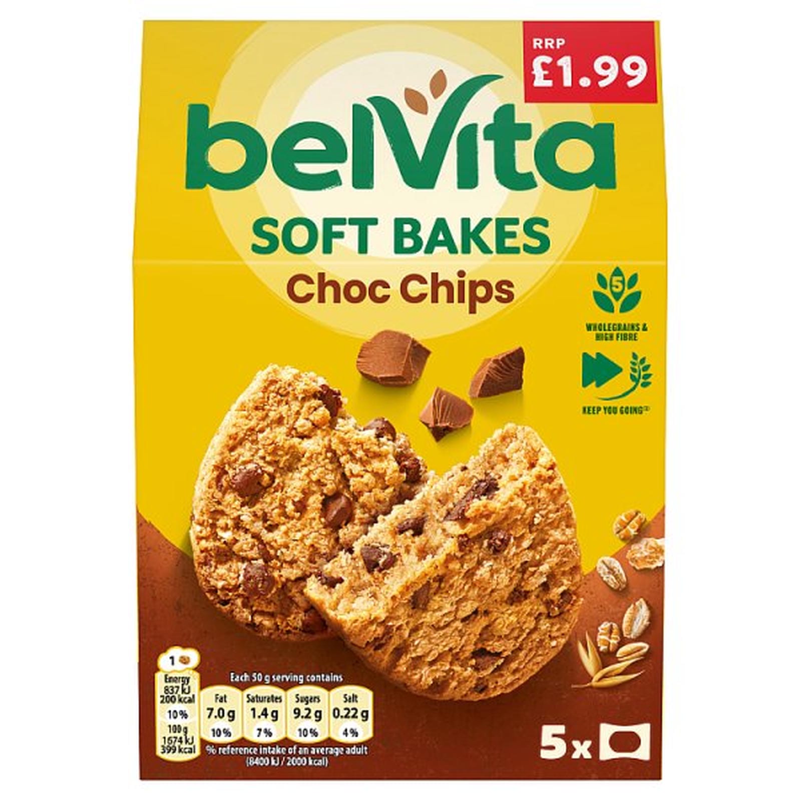 Belvita Soft Bakes Chocolate Chip Cereal Snack Bar Multipack £1.99 PMP 250g (5 x 50g)