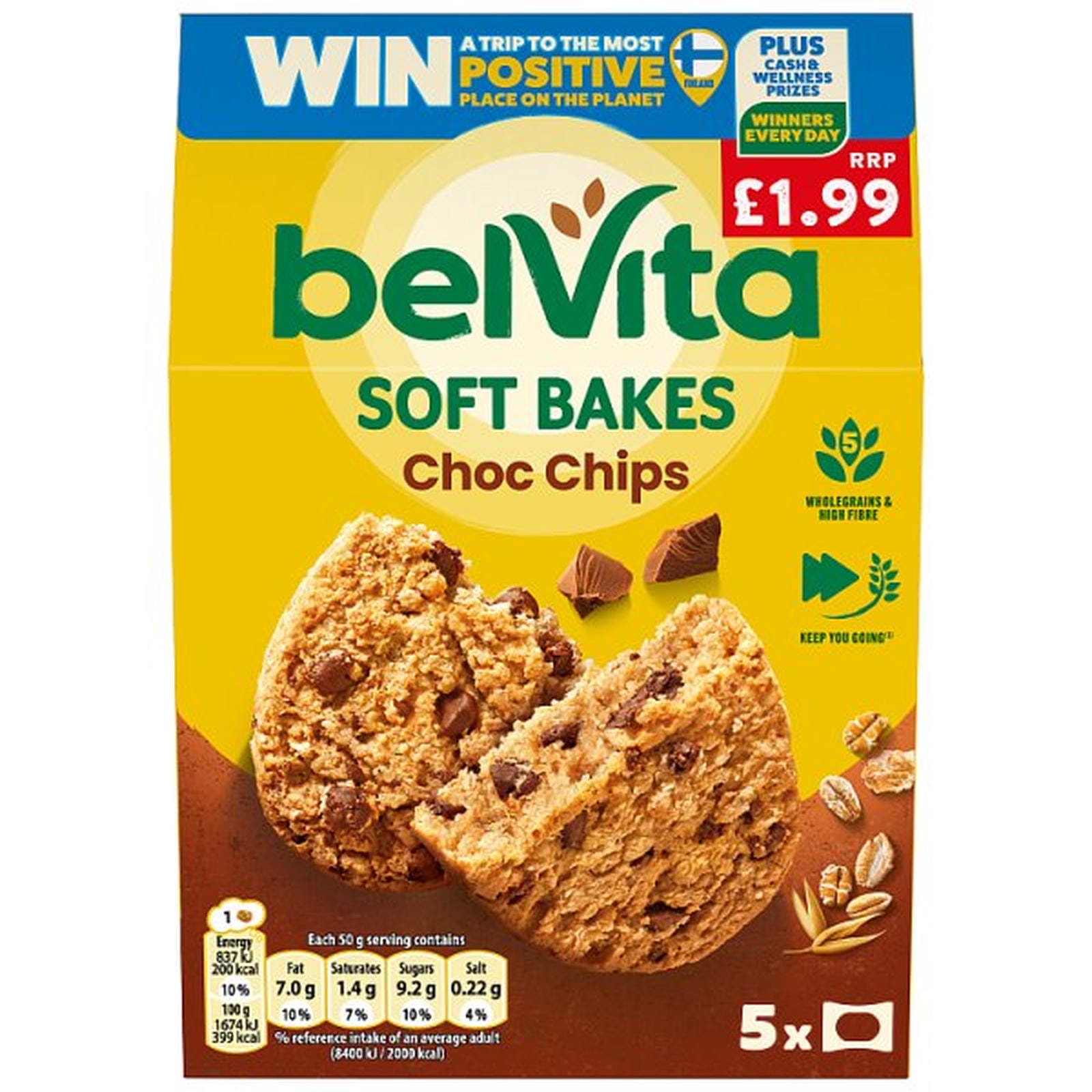 Belvita Soft Bakes Chocolate Chip Cereal Snack Bar Multipack £1.99 PMP 250g (5 x 50g)