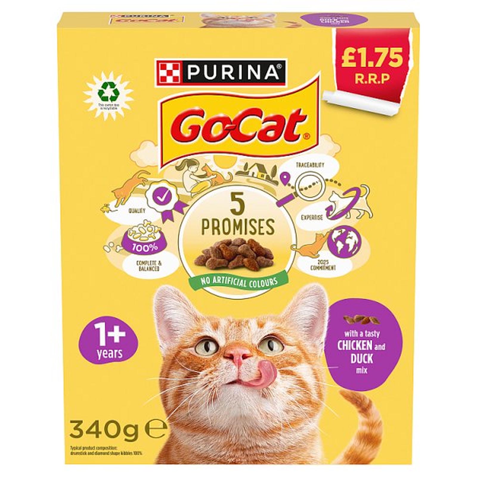 GO-CAT Chicken and Duck Dry Cat Food 340g PMP