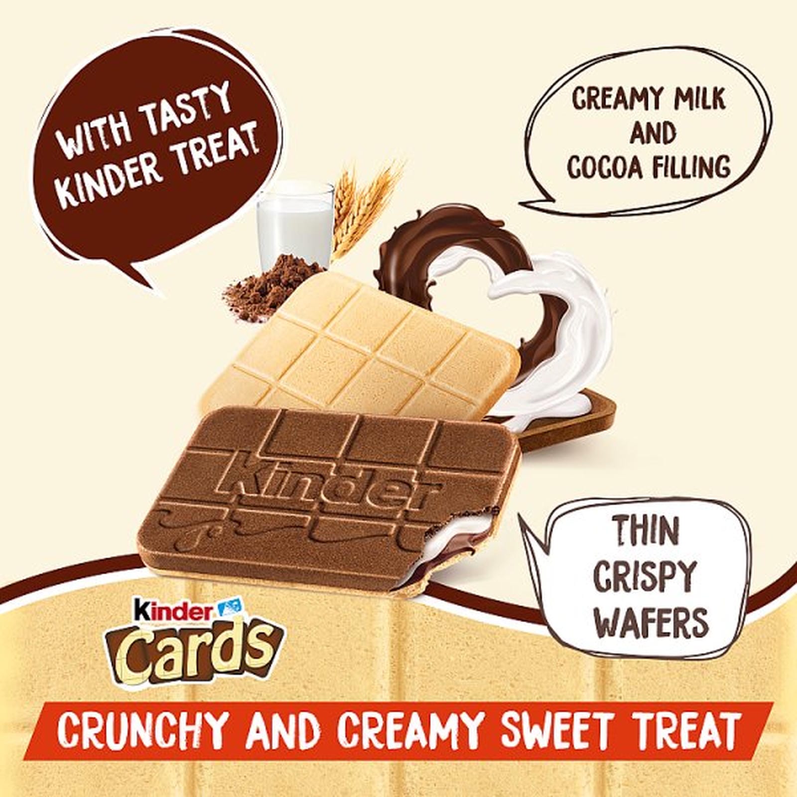Kinder Cards Cocoa and Milk Wafers Biscuits 8 x 12.8g (102.4g)