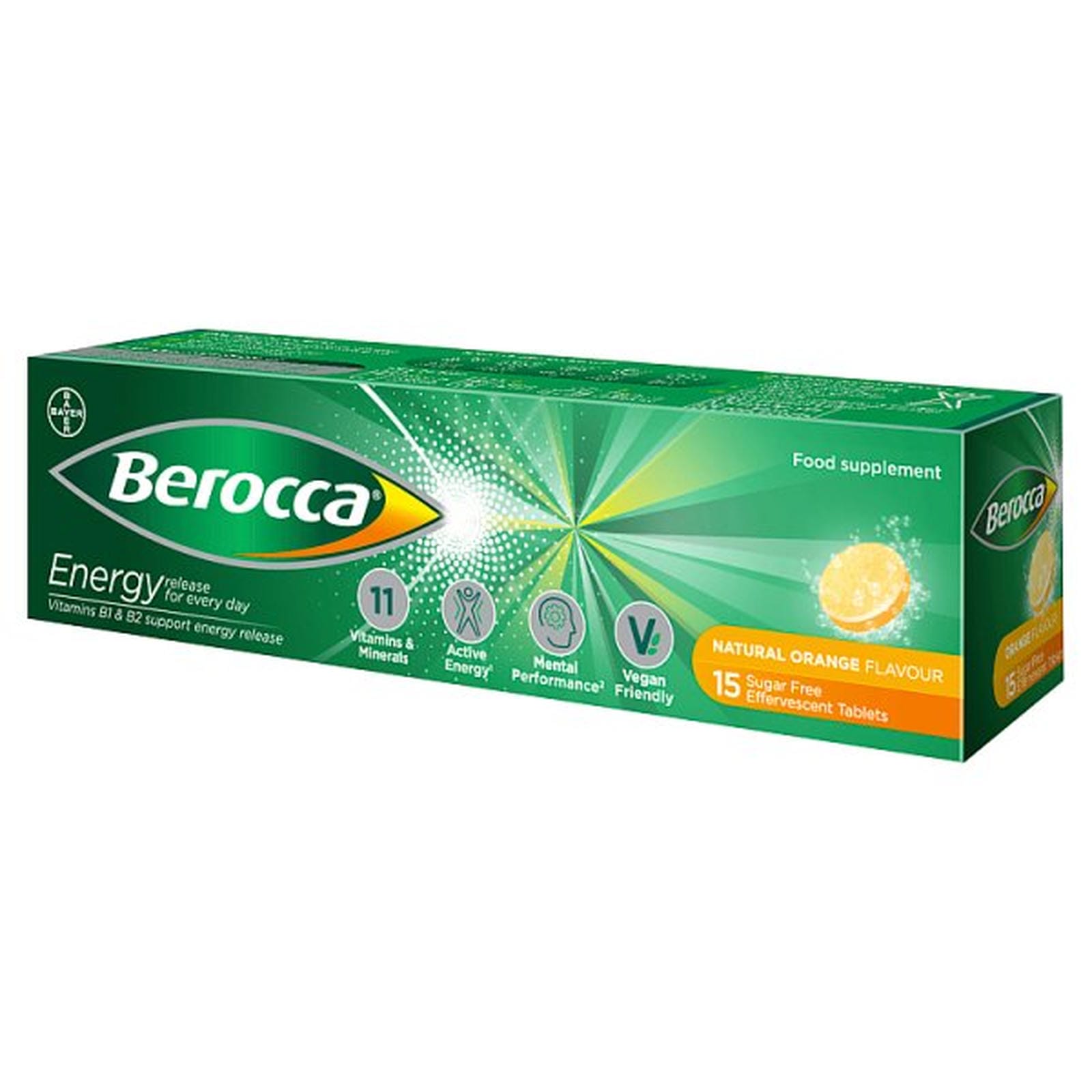 Berocca Natural Orange Flavour 15 Sugar Free Effervescent Tablets