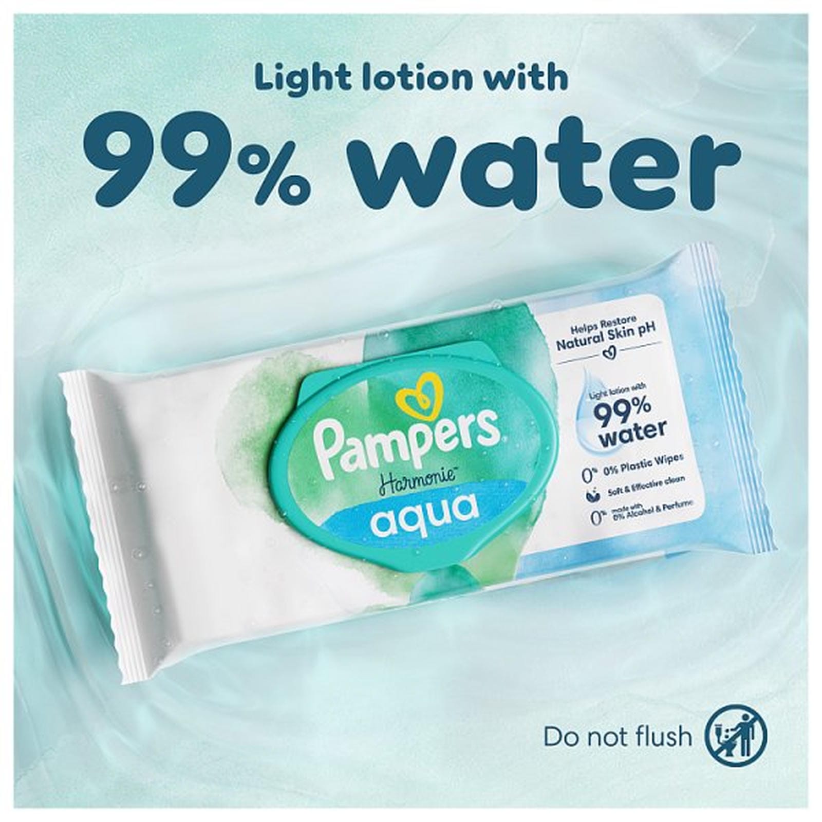 Pampers Harmonie Aqua Baby Wipes Plastic Free1 Pack = 48 Baby Wet Wipe
