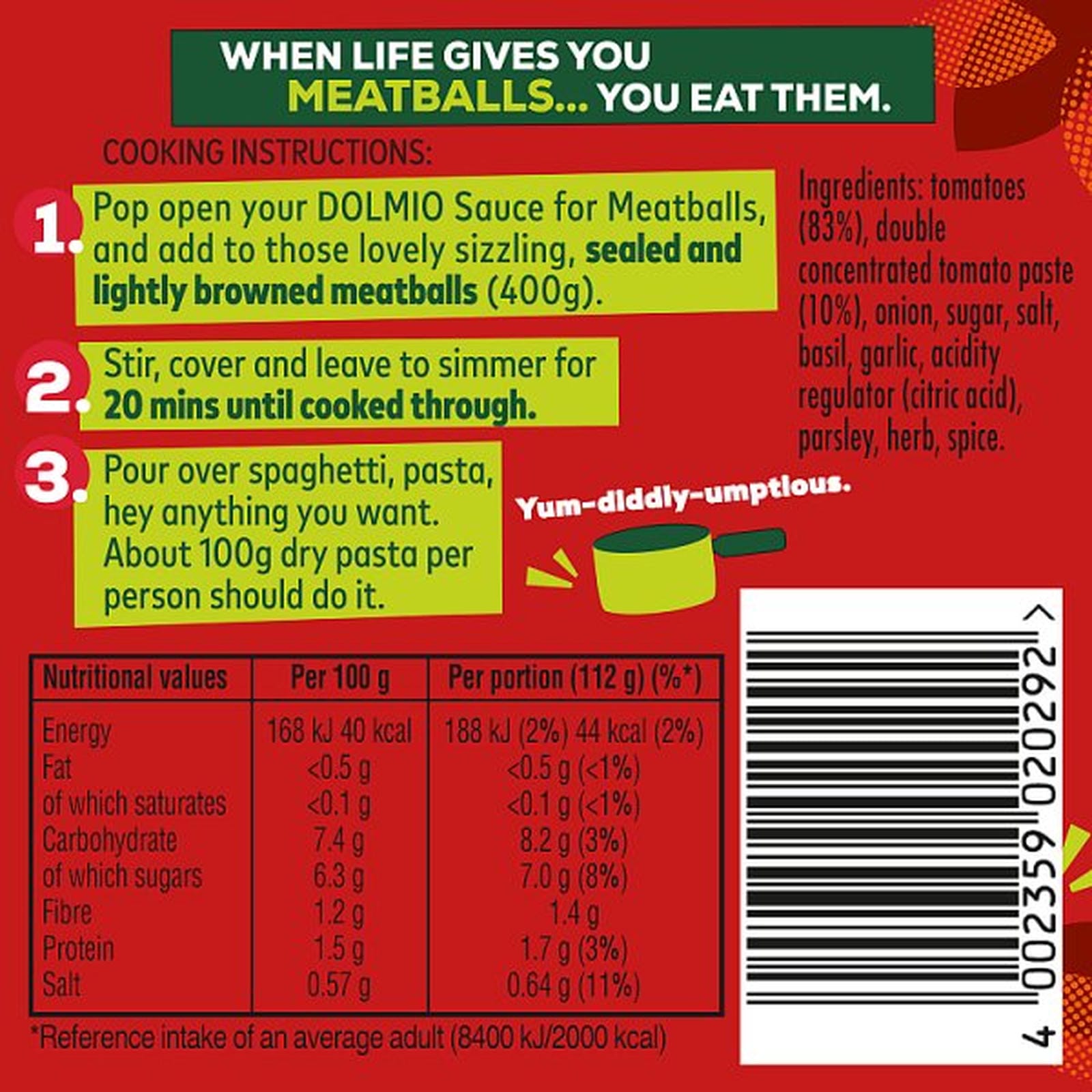 Dolmio Bolognese Meatball Tomato and Basil Pasta Sauce 450g