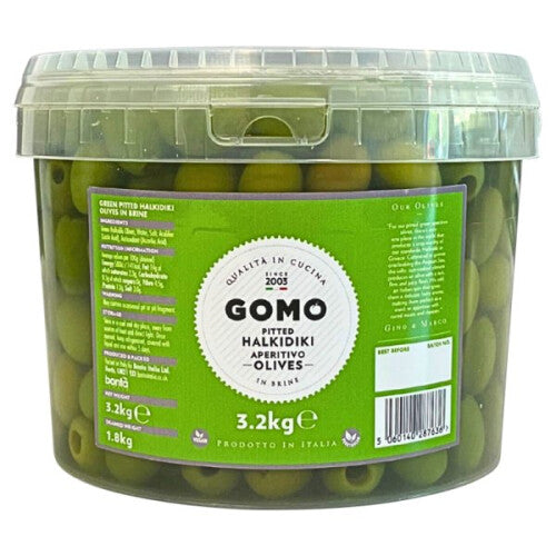 Gomo Pitted Halkidiki Aperitivo Olives In Brine 3.2kg Bulk Pack For UK Foodservice
