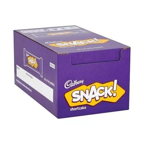 Cadbury Snack Shortcake Biscuit Bars 40g Each Case Of 36 In A Full Box For Sharing And Office Breaks