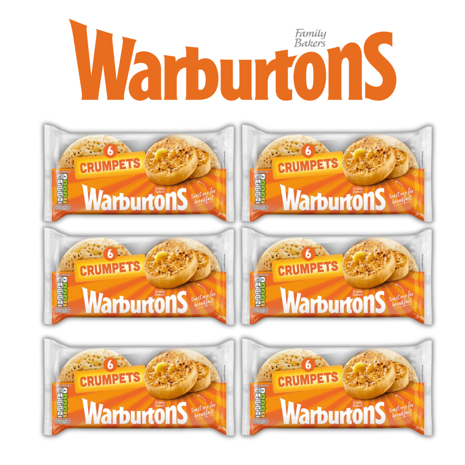 Warburtons Crumpets Fresh Soft Breakfast 6 Pack Packaged For Breakfast Ready To Toast