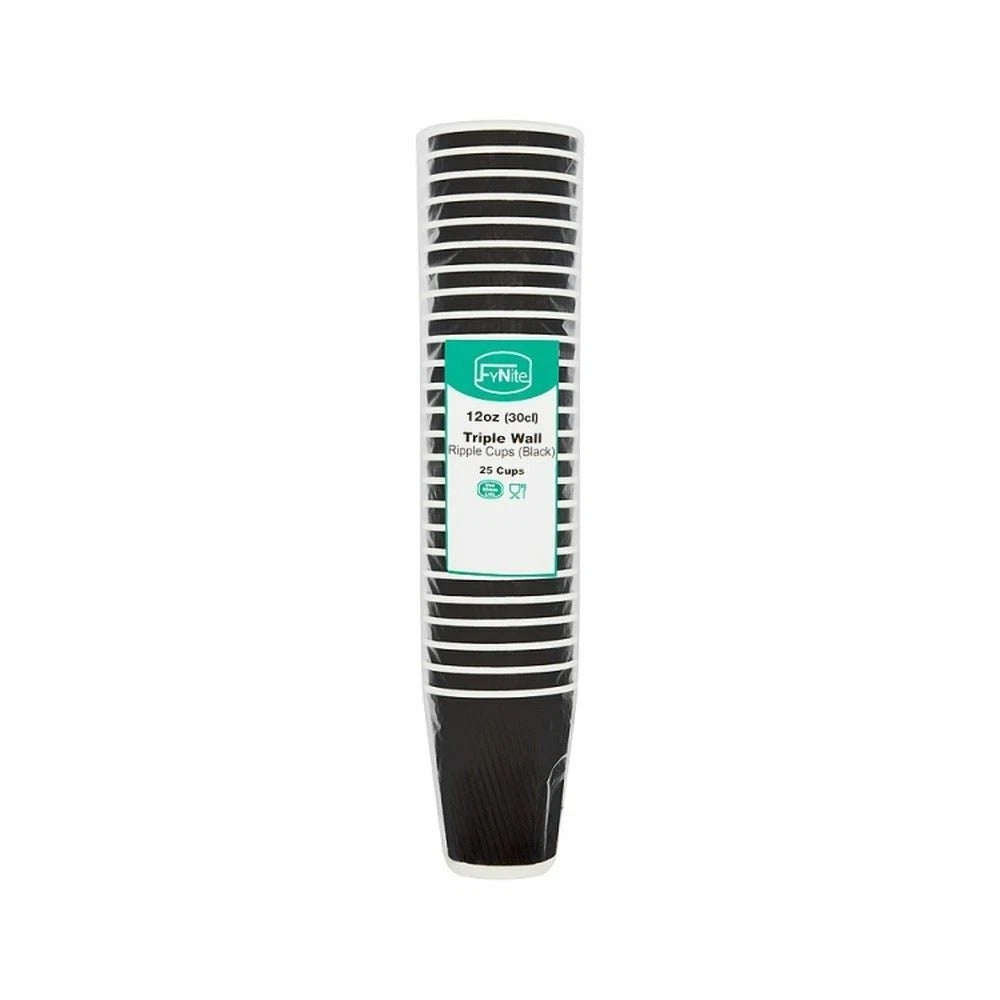 FyNite 25 Triple Wall Ripple Cups Black – 20 x 25s