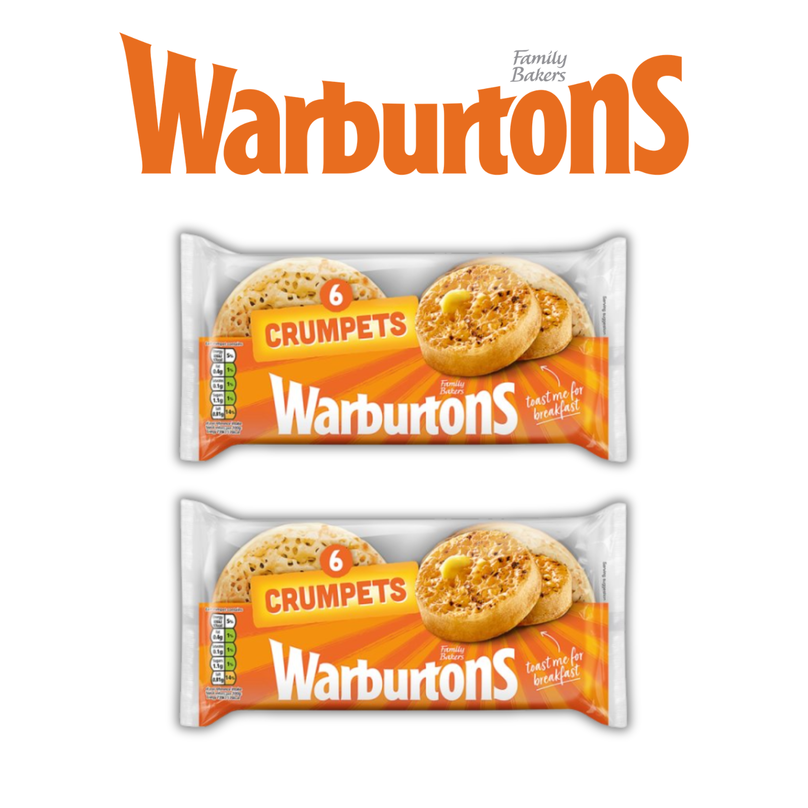 Warburtons Crumpets Fresh Soft Breakfast 6 Pack Packaged For Breakfast Ready To Toast