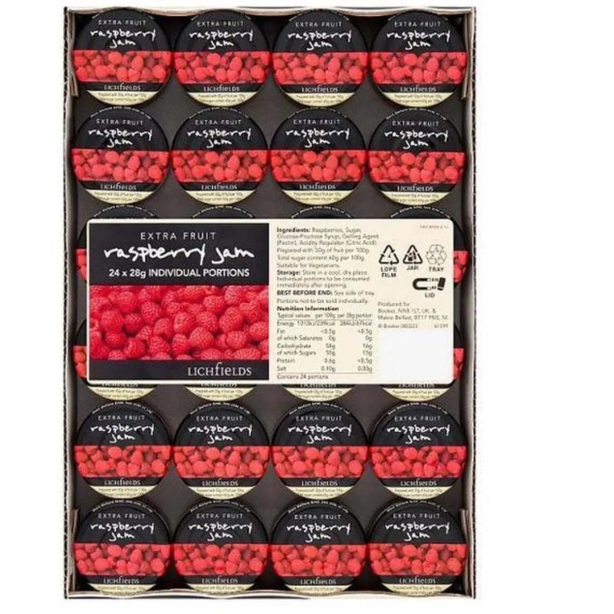 Lichfields Extra Fruit Raspberry Jam 24 x 28g – 1 x 24x28g