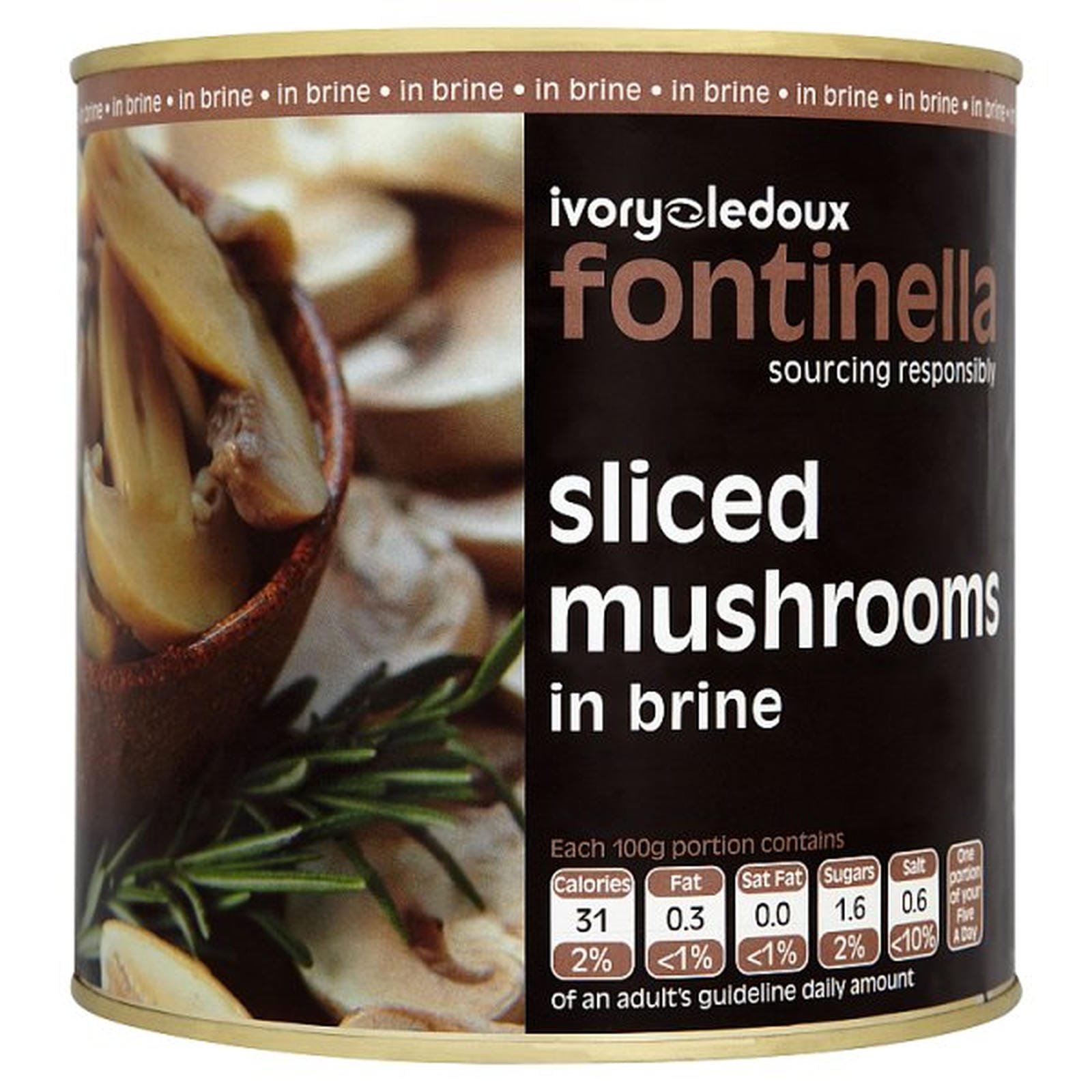 Fontinella Sliced Mushrooms In Brine 2.55kg 6 x 2.55kg Foodservice Multi Pack Bulk Case