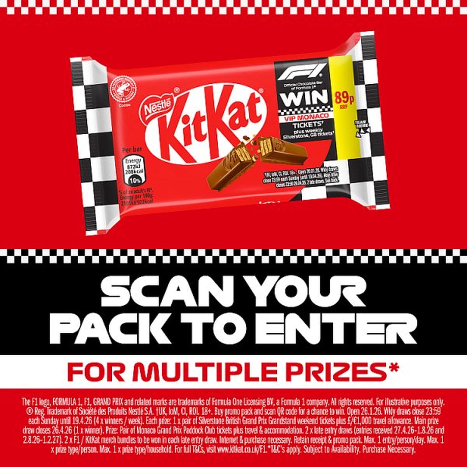 KitKat F1 4 Finger Milk Chocolate Biscuit Bar 41.5g PMP 89p
