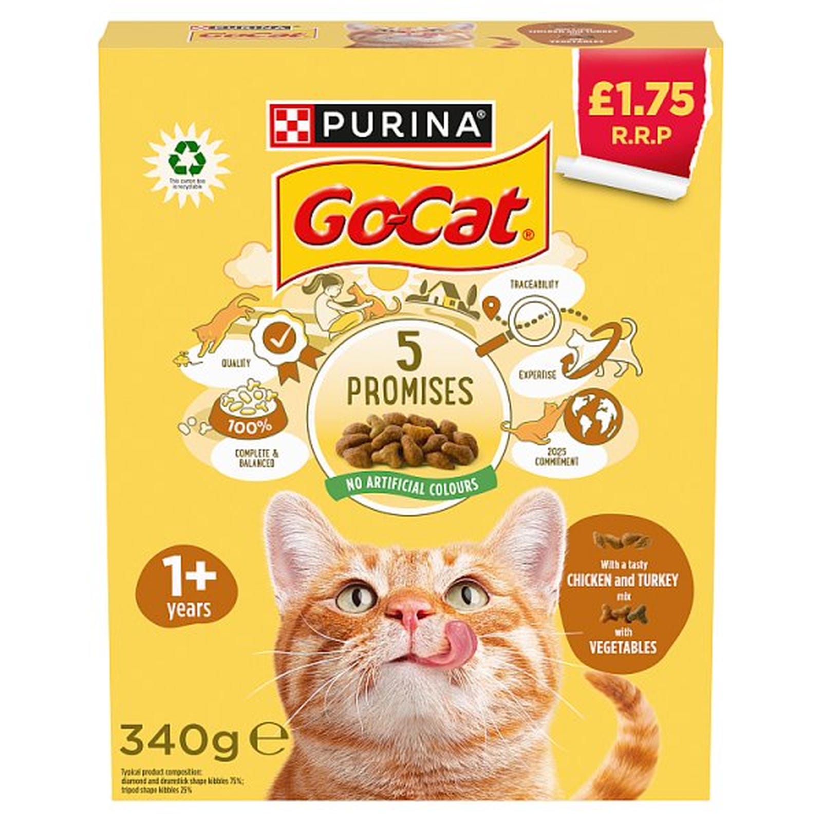 GO-CAT Chicken and Turkey Dry Cat Food 340g PMP