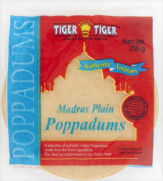 Tiger Tiger Authentic Indian Madras Plain Poppadums 250g – 10 x 250g