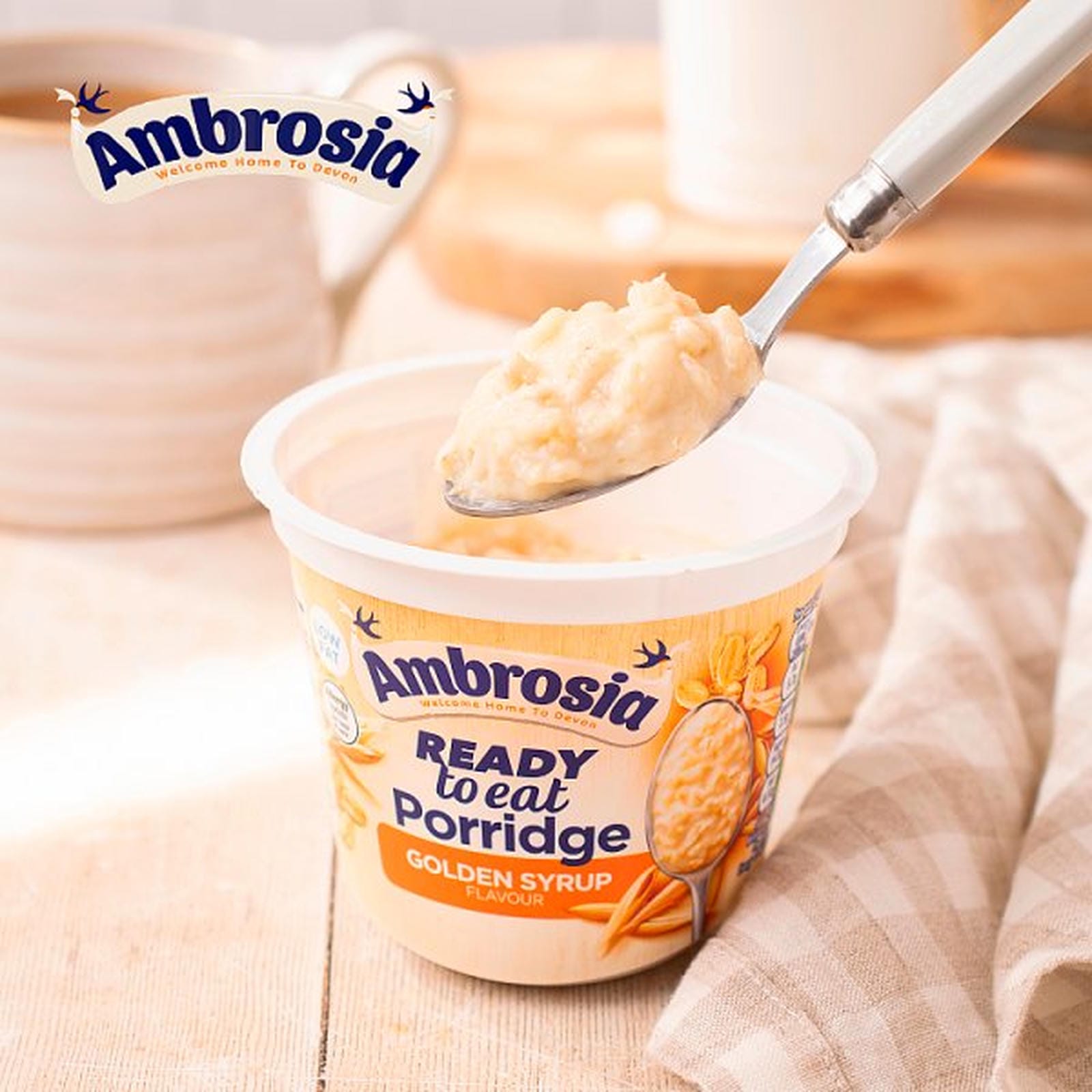 Ambrosia Ready to Eat Porridge Oat Cereal Pot Golden Syrup 210g