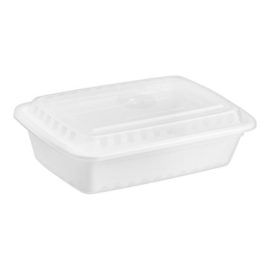 38oz White Base Rectangular Microwave Container + Lid – 1 x 15s