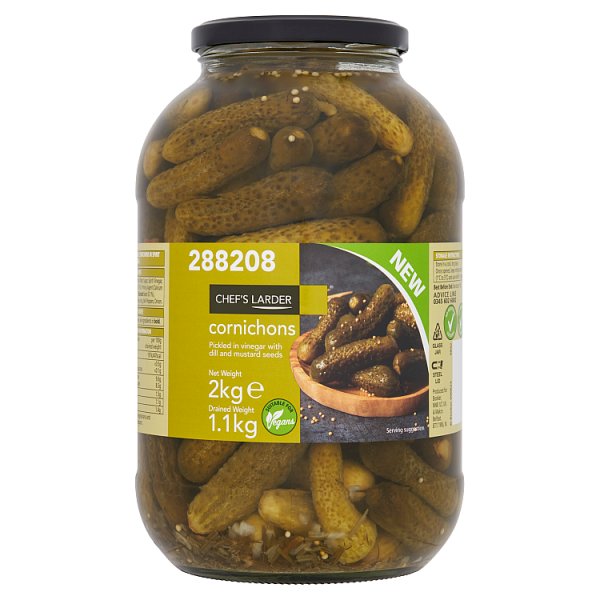 Chef's Larder Cornichons Mini Pickled Cucumbers 2kg Multi Pack Case Of 6 For Retail And Foodservice
