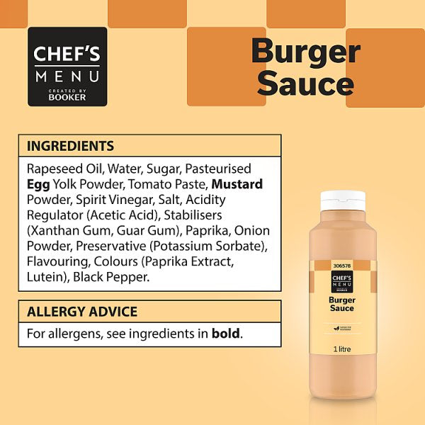 Chef's Menu Burger Sauce Salt-Reduced Creamy Tang for Burgers and Sandwiches 1 Litre