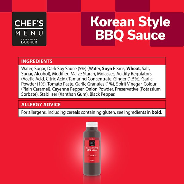 Chef's Menu Korean Style Barbecue Sauce Medium Heat Soy Garlic Ginger Flavour 1 Litre Bottle