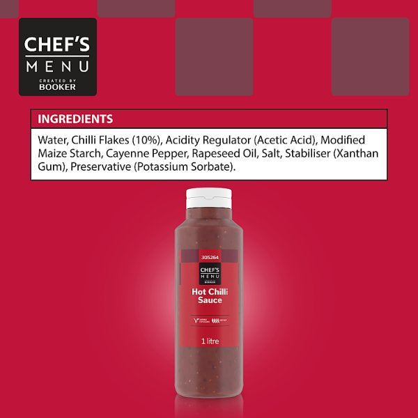 Chef's Menu Chilli Sauce Hot 1 Litre Bottle Suitable For Catering And Foodservice