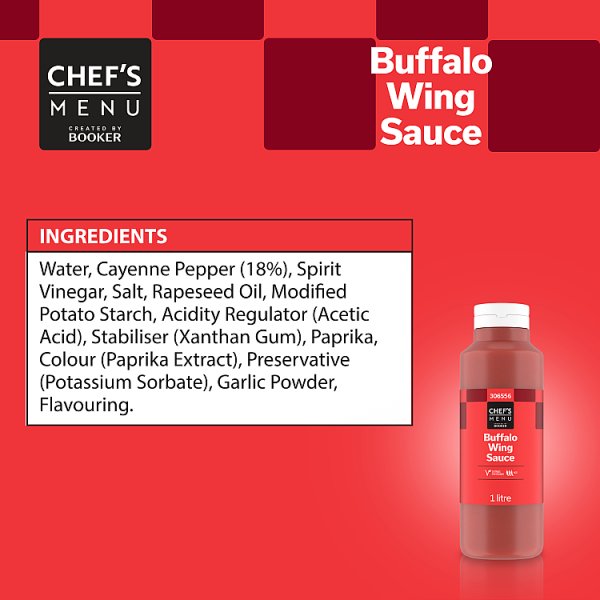 Chef's Menu Buffalo Wing Sauce No Artificial Colours 1 L Bottle 3-Chilli Rating Authentic Cayenne Heat