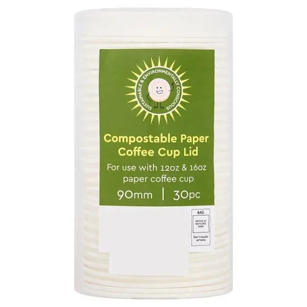 30 Compostable Paper Coffee Cup Lid 90mm – 16 x 30s