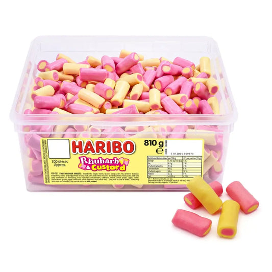 HARIBO Rhubarb & Custard Chewy Sweets Tub 810g – 1 x 300s