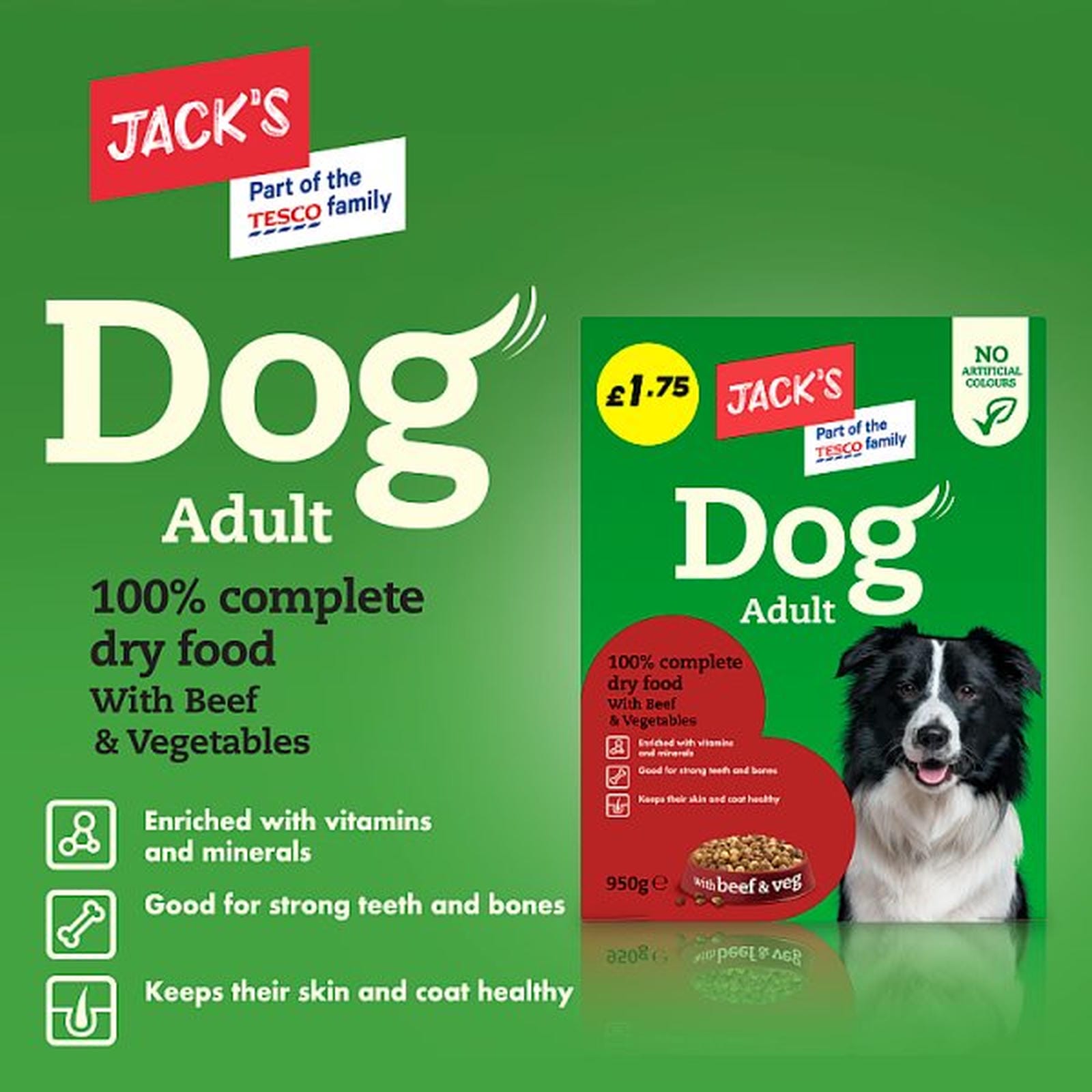 Jack's Dog Adult 100% Complete Dry Food with Beef & Vegetables 950g