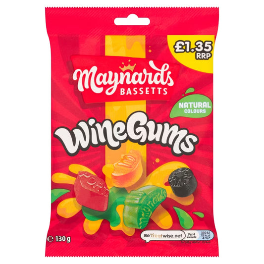 Maynards Bassetts Wine Gums Sweets Bag £1.35 PMP 130g – 10 x 130g