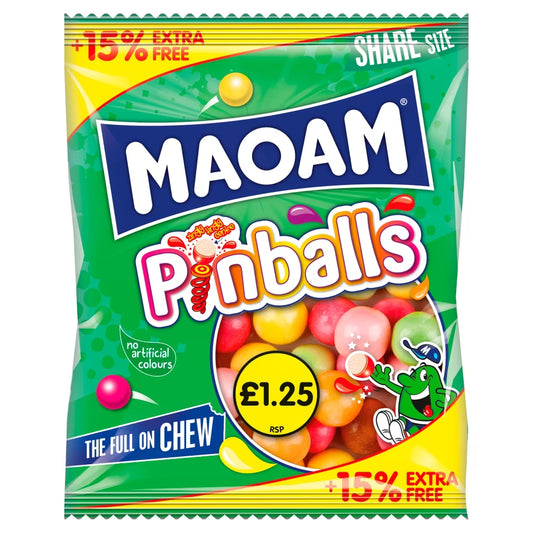 MAOAM Pinballs Fruit & Cola Flavour Chewy Sweets Sharing Bag 161g – 14 x 161g