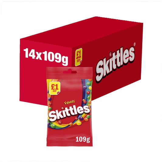 Skittles Vegan Chewy Sweets Fruit Flavoured Treat Bag £1 PMP 109g – 14 x 109g