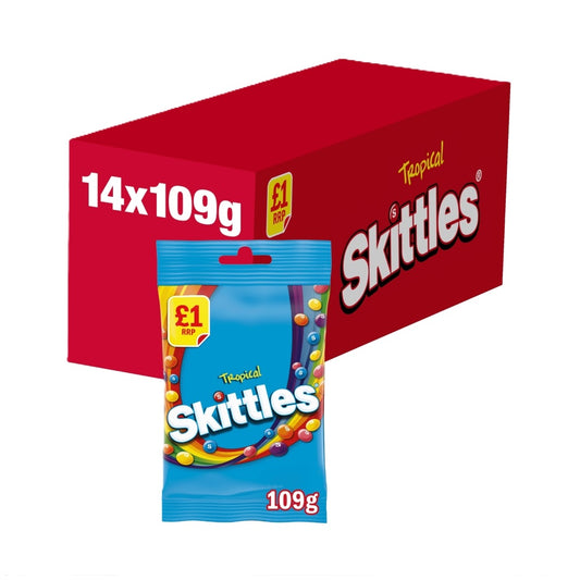 Skittles Vegan Chewy Sweets Tropical Fruit Flavoured Treat Bag £1 PMP 109g – 14 x 109g