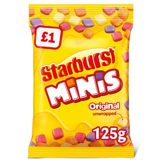 Starburst Minis Vegan Chews Sweets Pouch Bag £1 PMP 125g – 12 x 125g