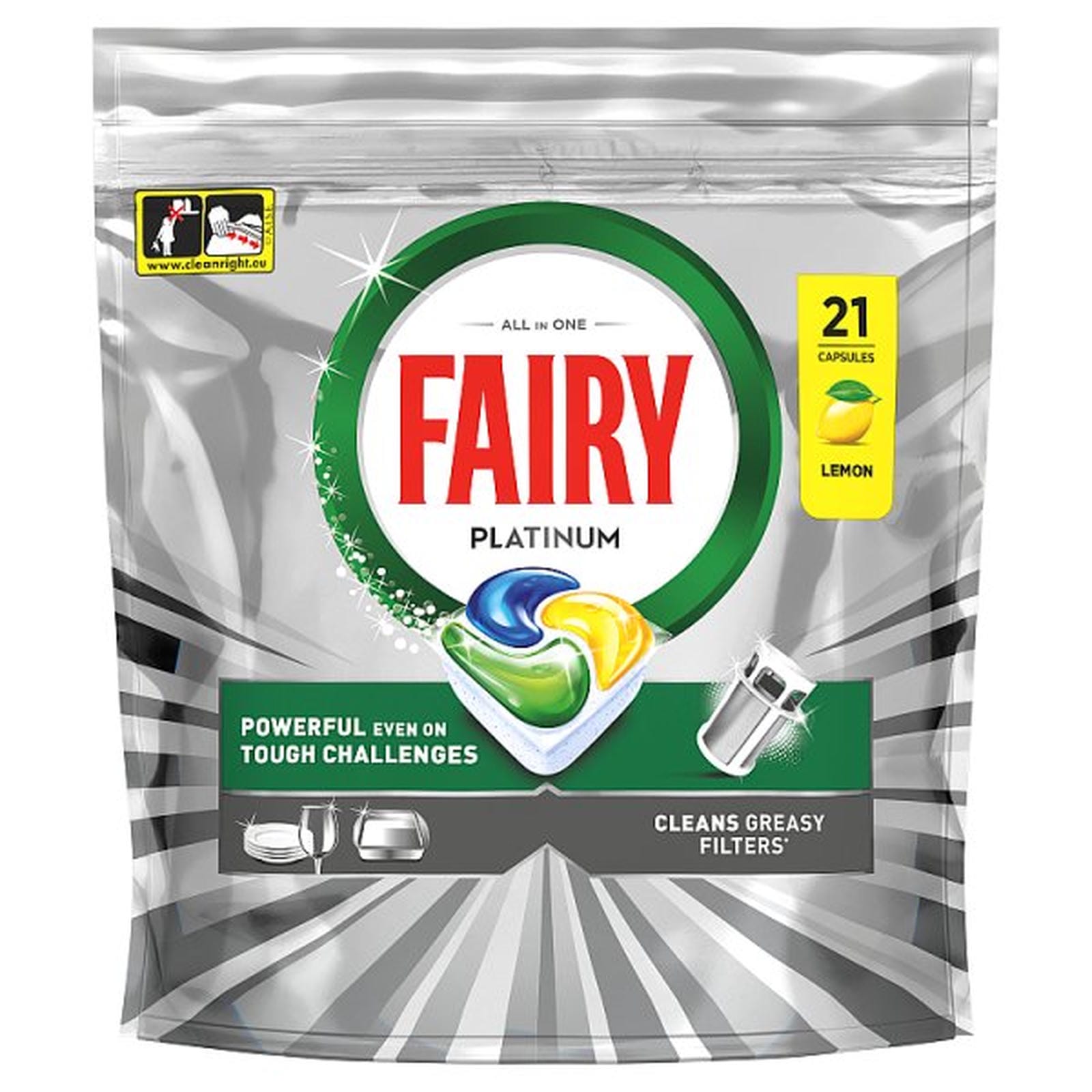 Fairy Platinum Dishwasher Tablets, Lemon, 21 Capsules