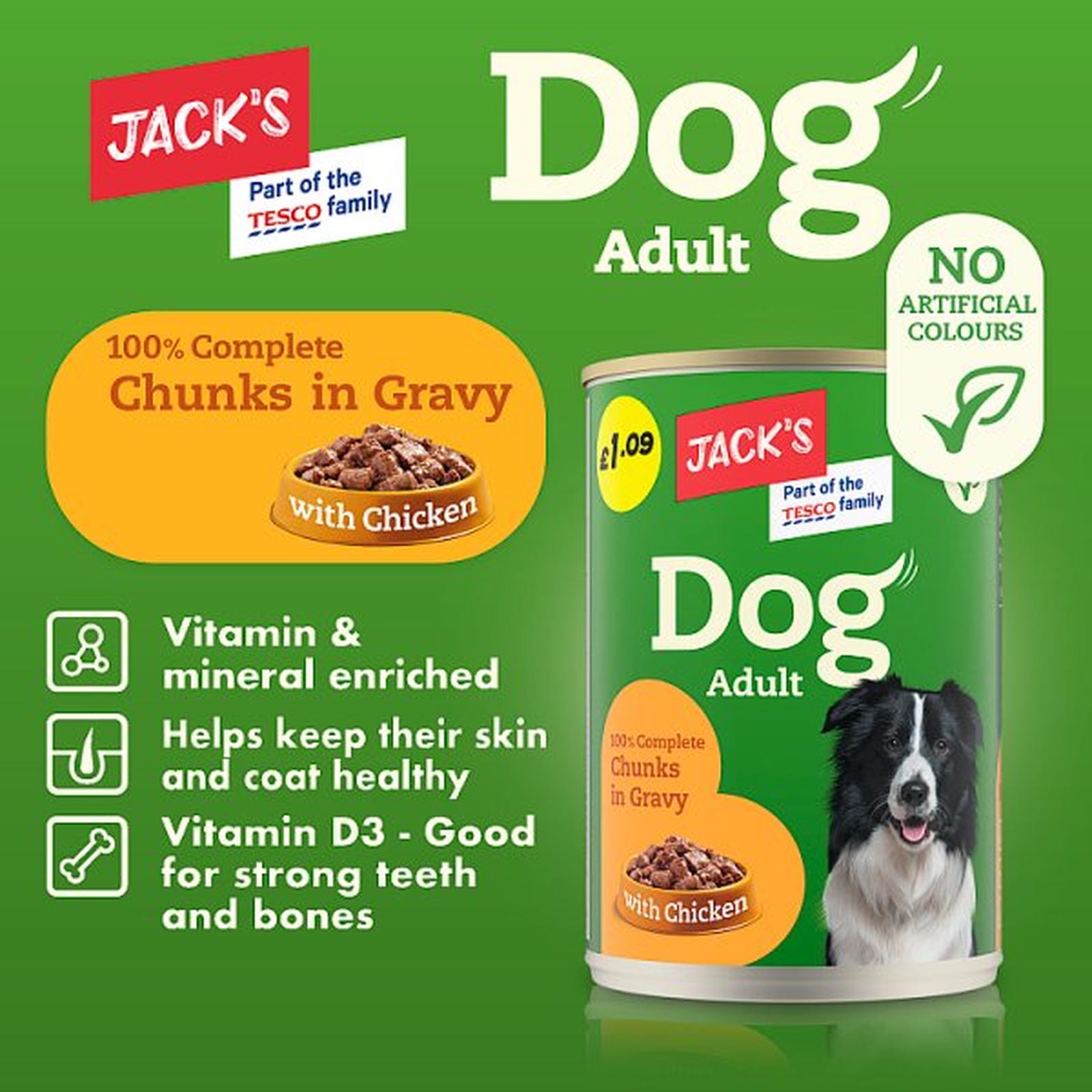 Jack's Adult Dog 100% Complete Chunks in Gravy with Chicken 415g