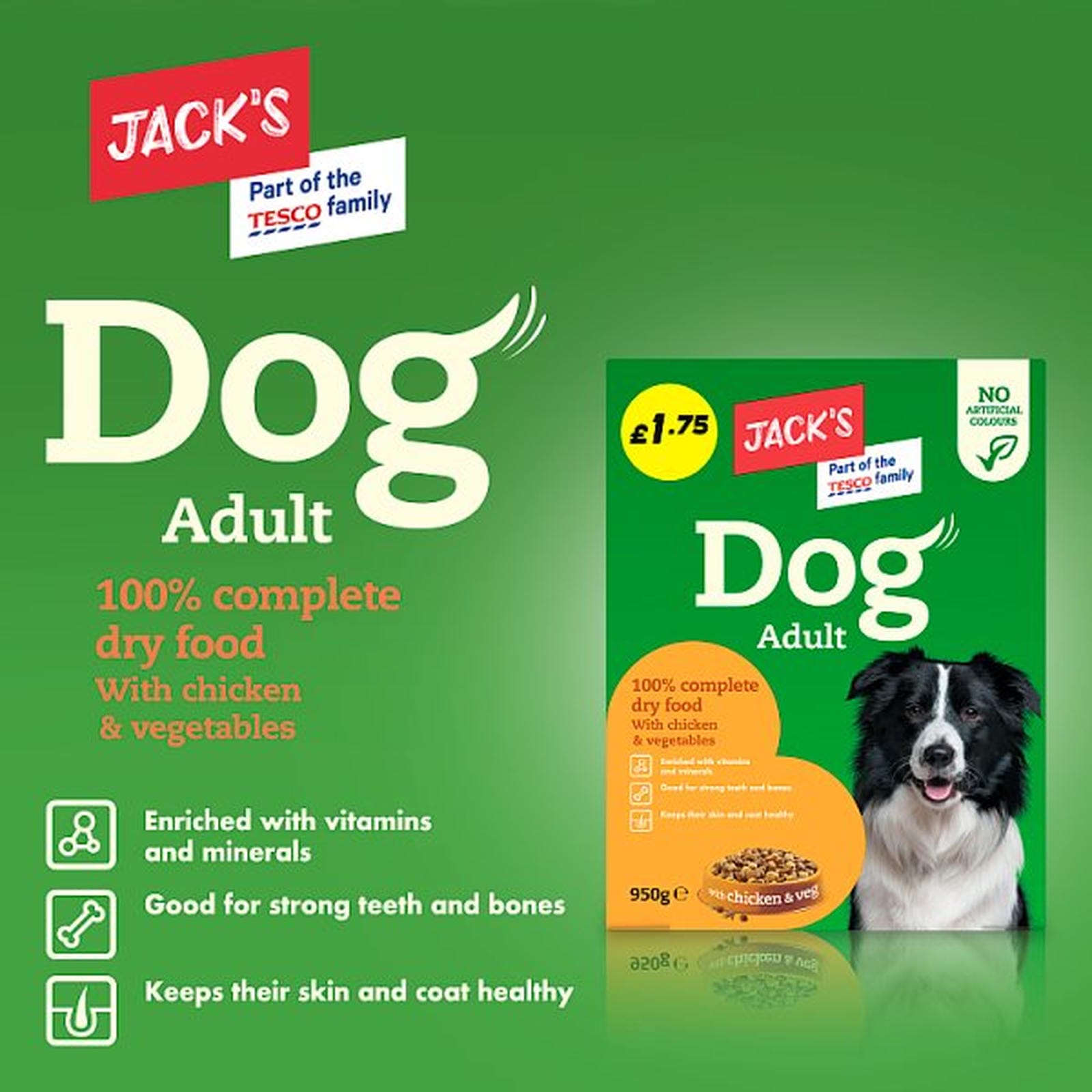Jack's Dog Adult 100% Complete Dry Food with Chicken & Veg 950g