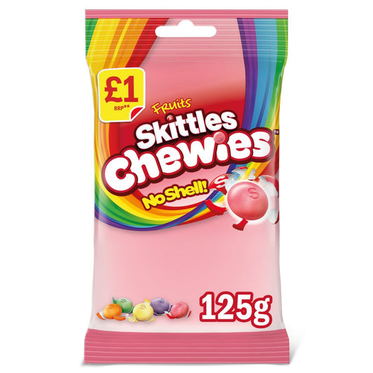 Skittles Chewies Vegan Sweets Fruit Flavoured Treat Bag £1 PMP 125g – 12 x 125g