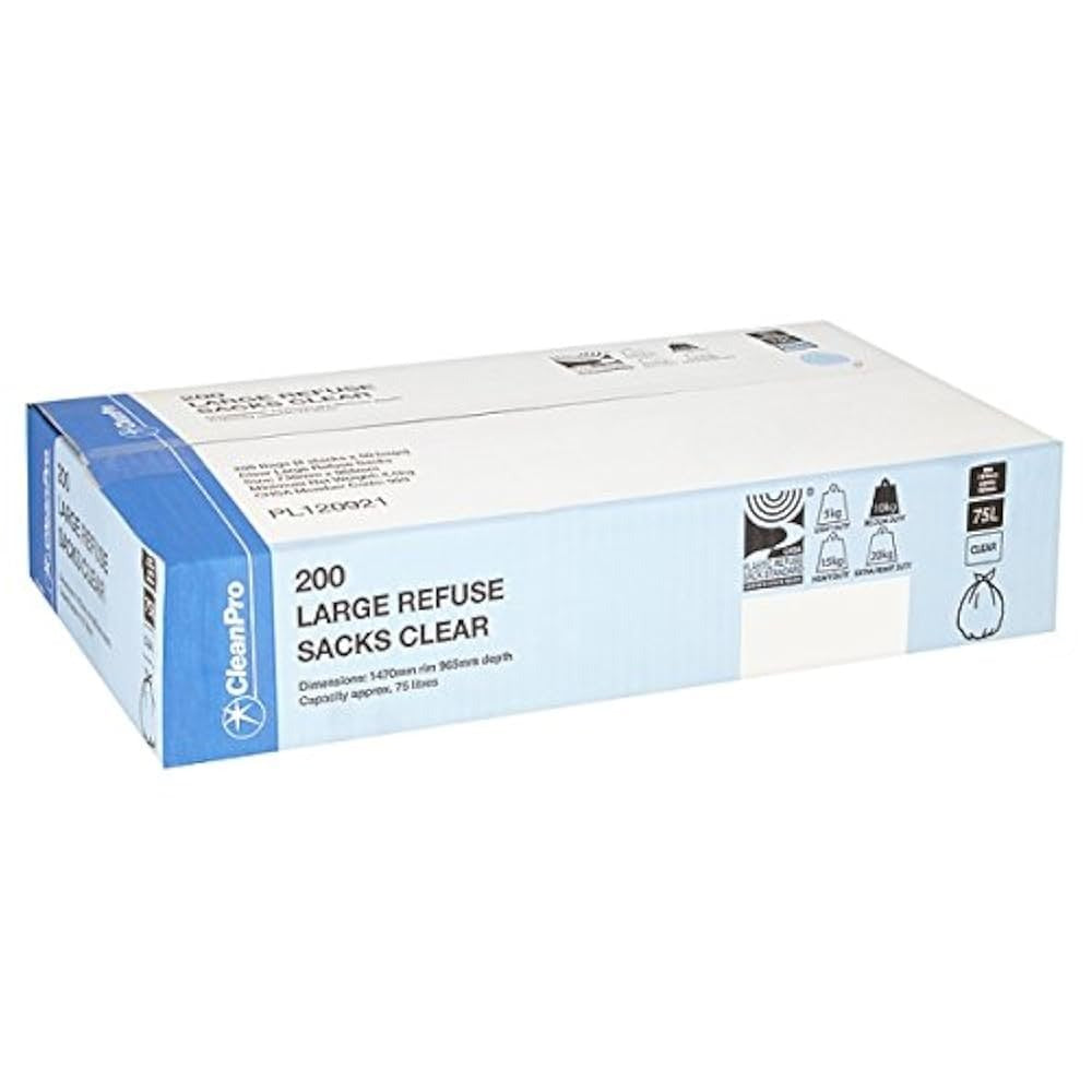 CleanPro Refuse Sacks Clear Large 200 Pack for Foodservice and Events Kitchen Use