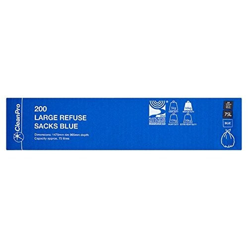 CleanPro Refuse Sacks Blue 75L Large 1 x 200s Disposable Refuse Sacks for Foodservice
