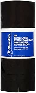 CleanPro 40 Extra Large Extra Heavy Duty Drawstring Refuse Sacks – 6 x 40s