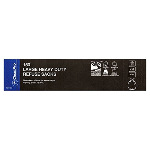 CleanPro 150 Large Heavy Duty Refuse Sacks Black 75L – 1 x 150s