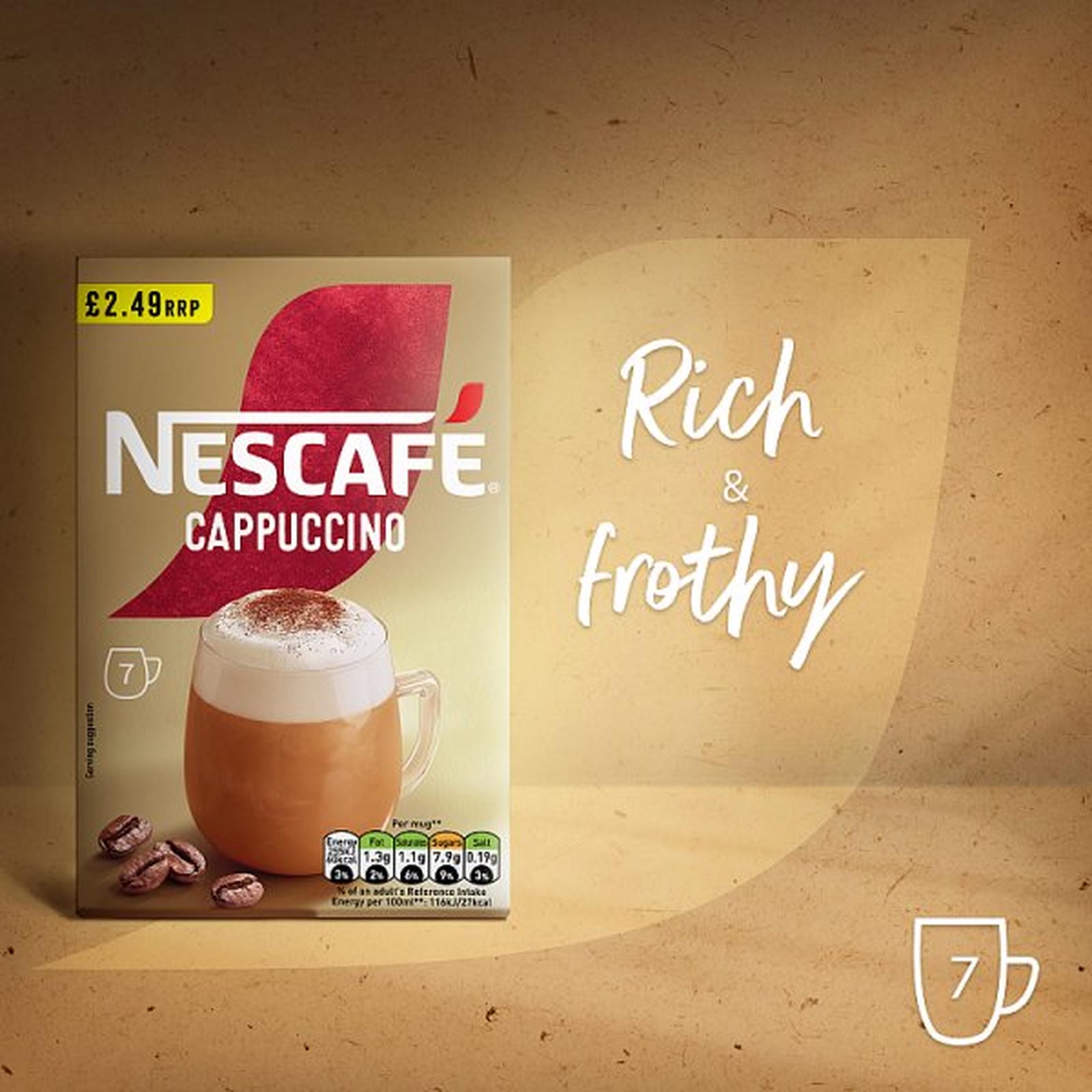 Nescafe Cappuccino Instant Coffee 7 x 15.5g Sachets PMP