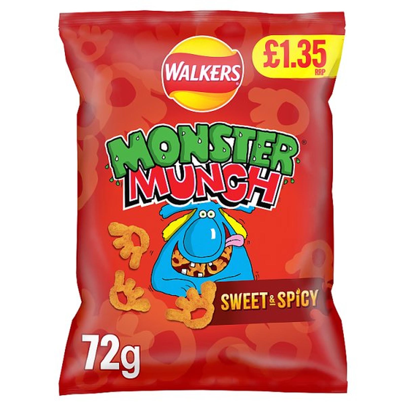 Walkers Monster Munch Sweet & Spicy Snacks RRP £1.35 PMP 72g