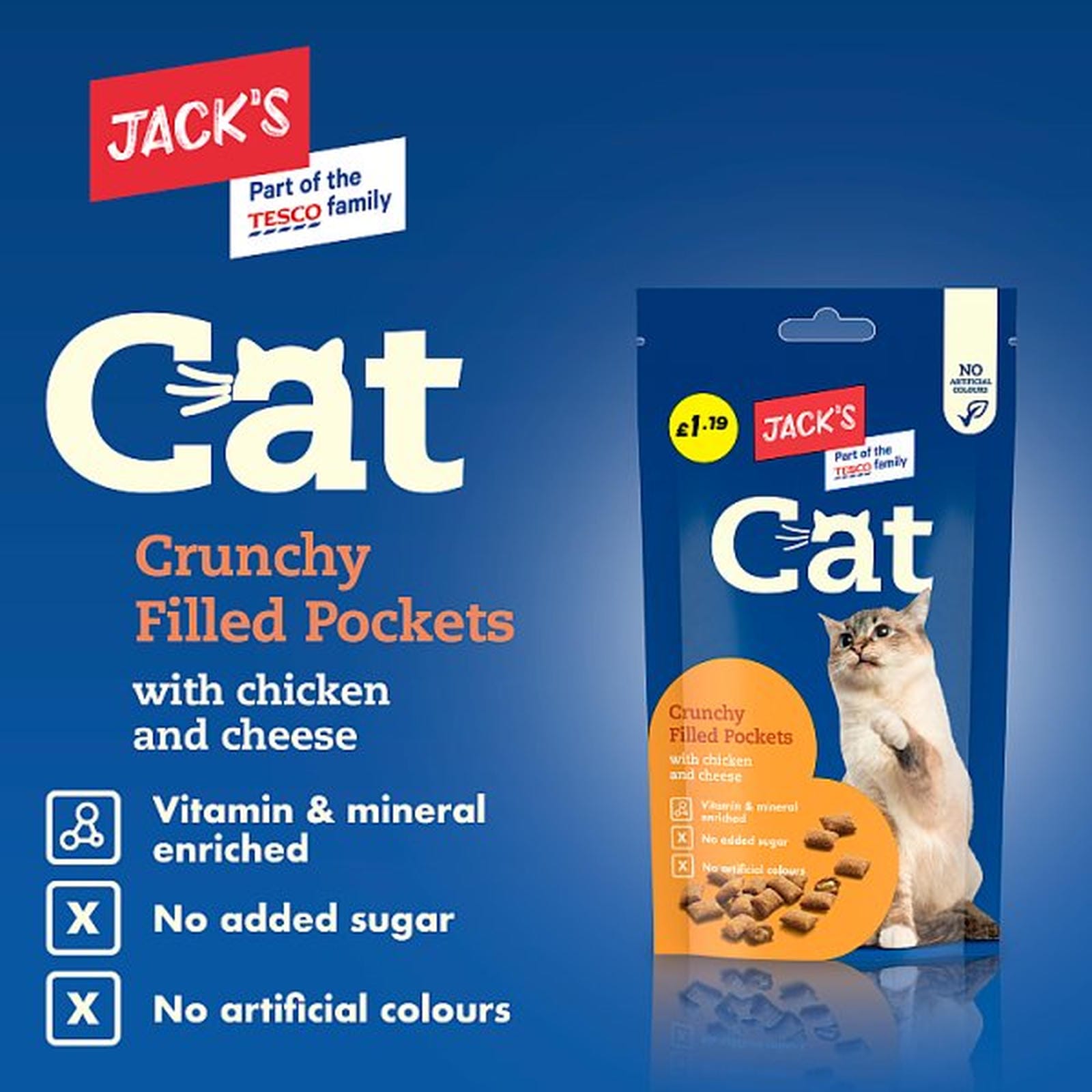 Jack's Cat Crunchy Filled Pockets with Chicken and Cheese 60g