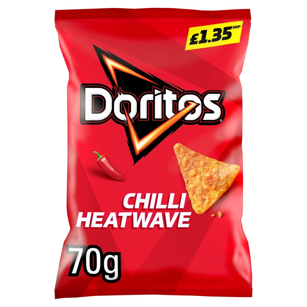 Doritos Chilli Heatwave Tortilla Chips Sharing Bag Crisps 70g PMP RRP £1.35 – 18 x 70g