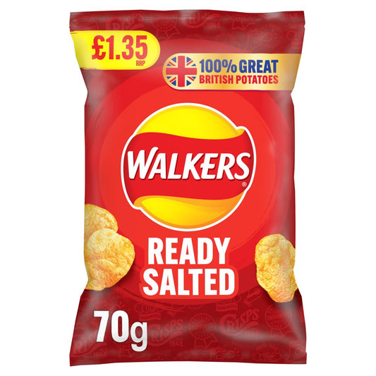Walkers Ready Salted Sharing Crisps 70g PMP £1.35 RRP – 18 x 70g