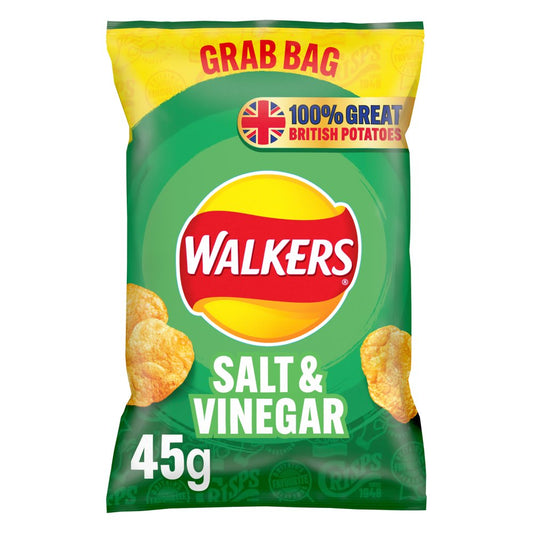 Walkers Salt & Vinegar Grab Bag Crisps 45g – 32 x 45g